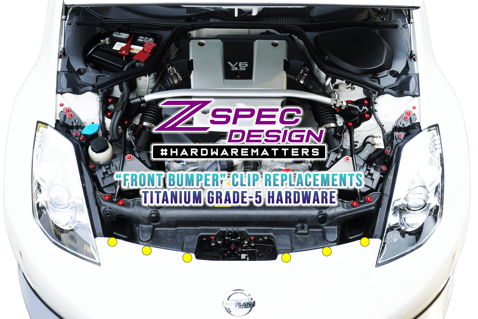 ZSPEC "Front-Bumper Only" Clips Replacement Kit for Nissan 350z Z33, Titanium - ZSPEC Design LLC - Hardware Fasteners - 350z, clip replacement, Fastener Kit, nissan, nissanz, titanium, z33 - zspecdesign.com