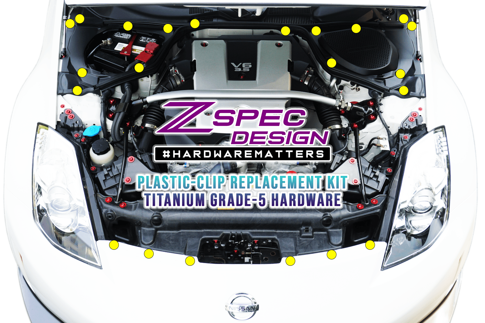 ZSPEC Plastic-Clips Replacement Kit for '03-09 Nissan 350z Z33, Grade-5 Titanium - ZSPEC Design LLC - Hardware Fasteners - 350z, clip replacement, Fastener Kit, nissan, nissanz, titanium, z33 - zspecdesign.com