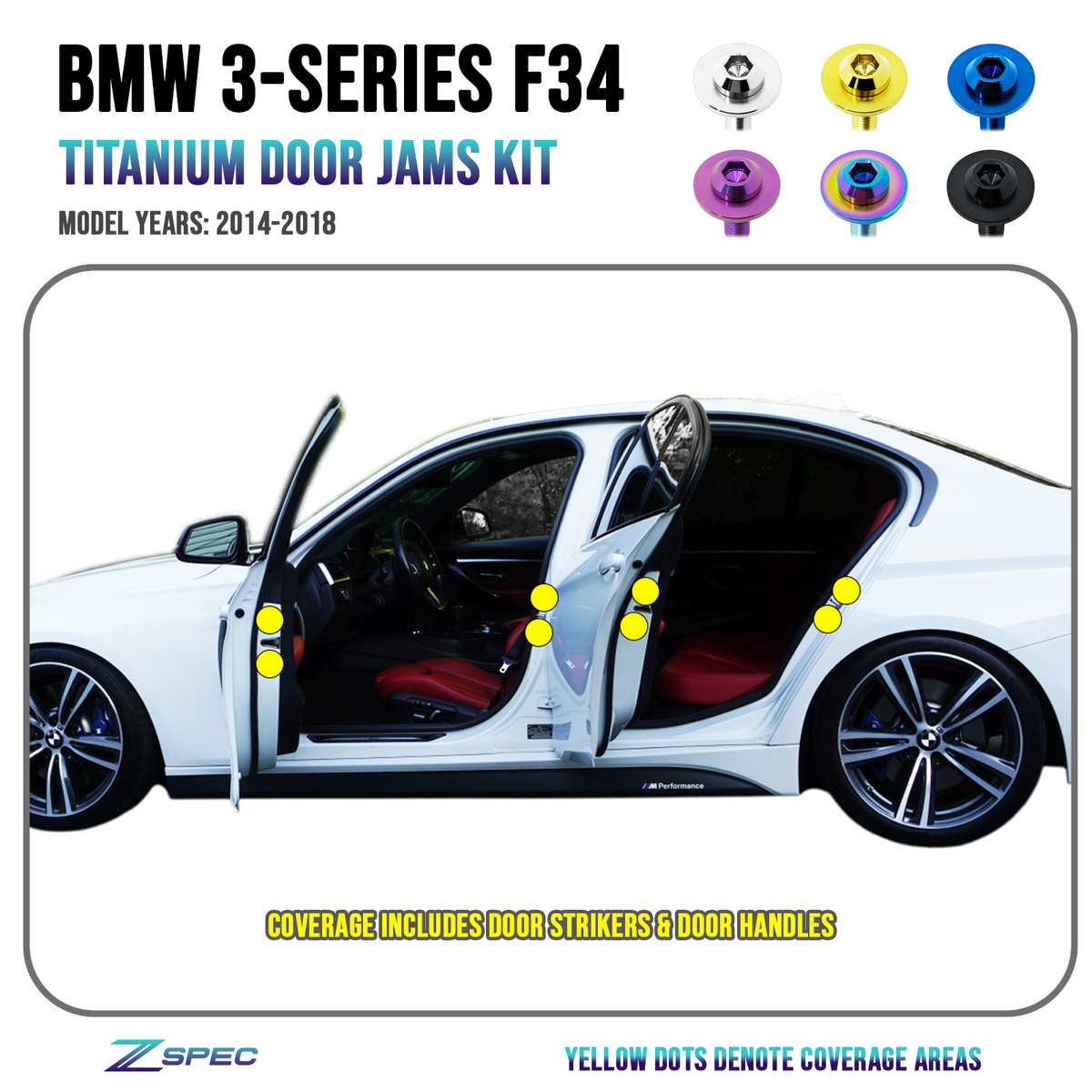 ZSPEC Door Jams Fastener Kit, 14-18 BMW 3-Series, Titanium