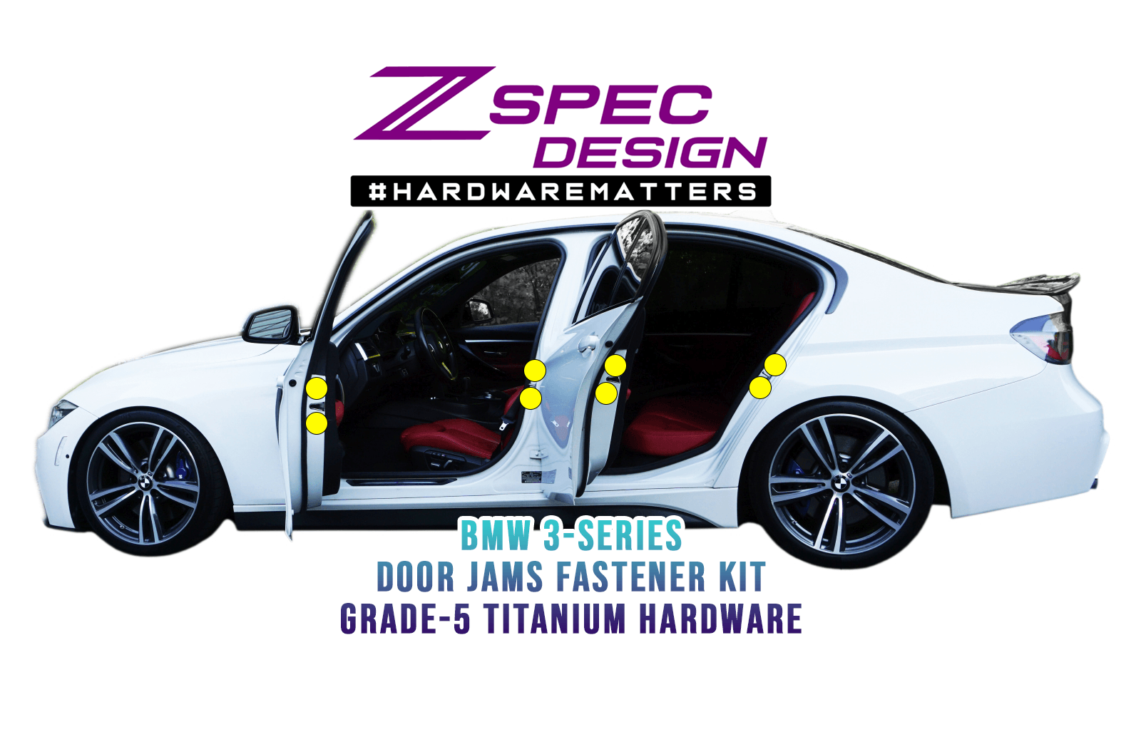 ZSPEC "Door Jams" Dress Up Bolts® Fastener Kit for '14-18 BMW 3-Series Titanium - ZSPEC Design LLC - Hardware Fasteners - 435i, bmw, door jam, F32, Fastener Kit - zspecdesign.com