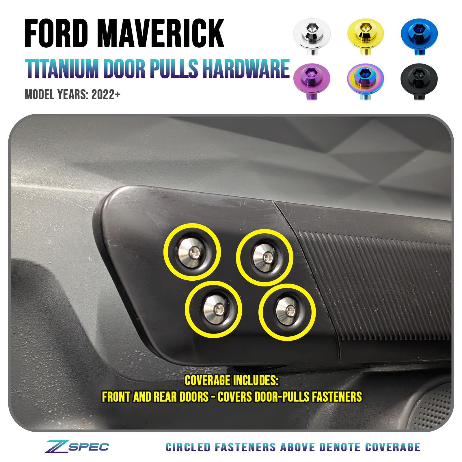 Ford Maverick Titanium Dress Up Hardware Kit for Door-Pulls on the Interior of the Truck - ZSPEC Design LLC