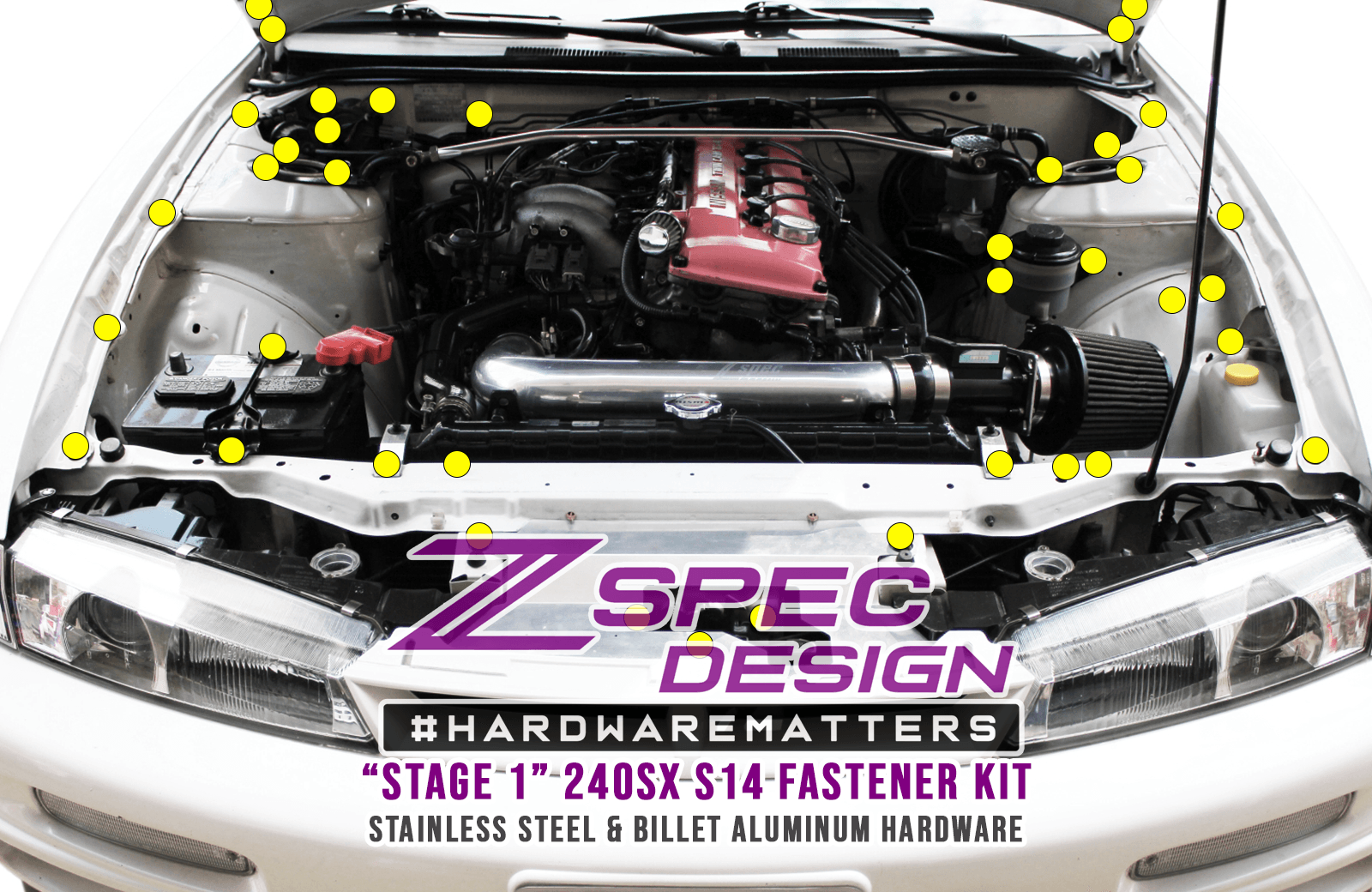 ZSPEC Dress Up Bolts® Fastener Kit for '95-98 Nissan 240SX S14 Stainless Steel & Billet Aluminum Dress Up Bolts Fasteners Washers Red Blue Purple Gold Burned Black Beauty, Car Show, Engine Bay Upgrade Hardware