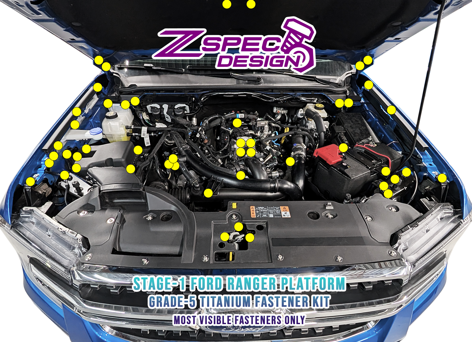 ZSPEC Stage-1 Dress Up Bolts® Fastener Kit for 2024+ Ford Ranger

Lightweight Grade-5 Titanium
Bagged & Labeled 

Keywords: Engine Washers Hardware Fasteners