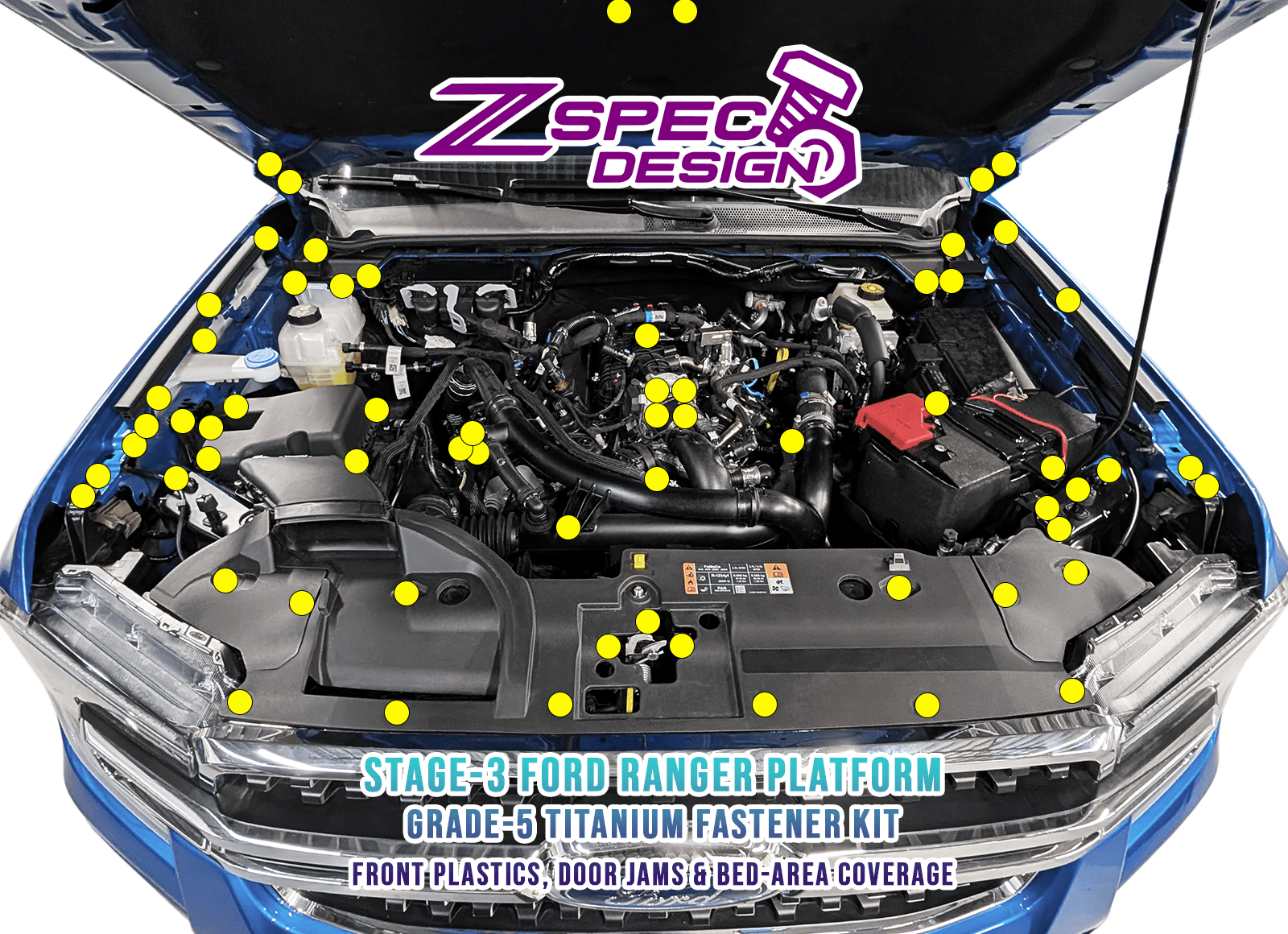 ZSPEC Stage-3 Dress Up Bolts® Fastener Kit for 2024+ Ford Ranger, Titanium