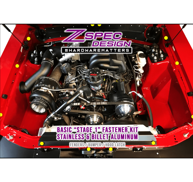 ZSPEC Fenders/Bumper/Hood Latch Kit, Mustang Fox-Body, Stainless & Billet - ZSPEC Design LLC - Hardware Fasteners - Fastener Kit, ford, fox, mustang - zspecdesign.com