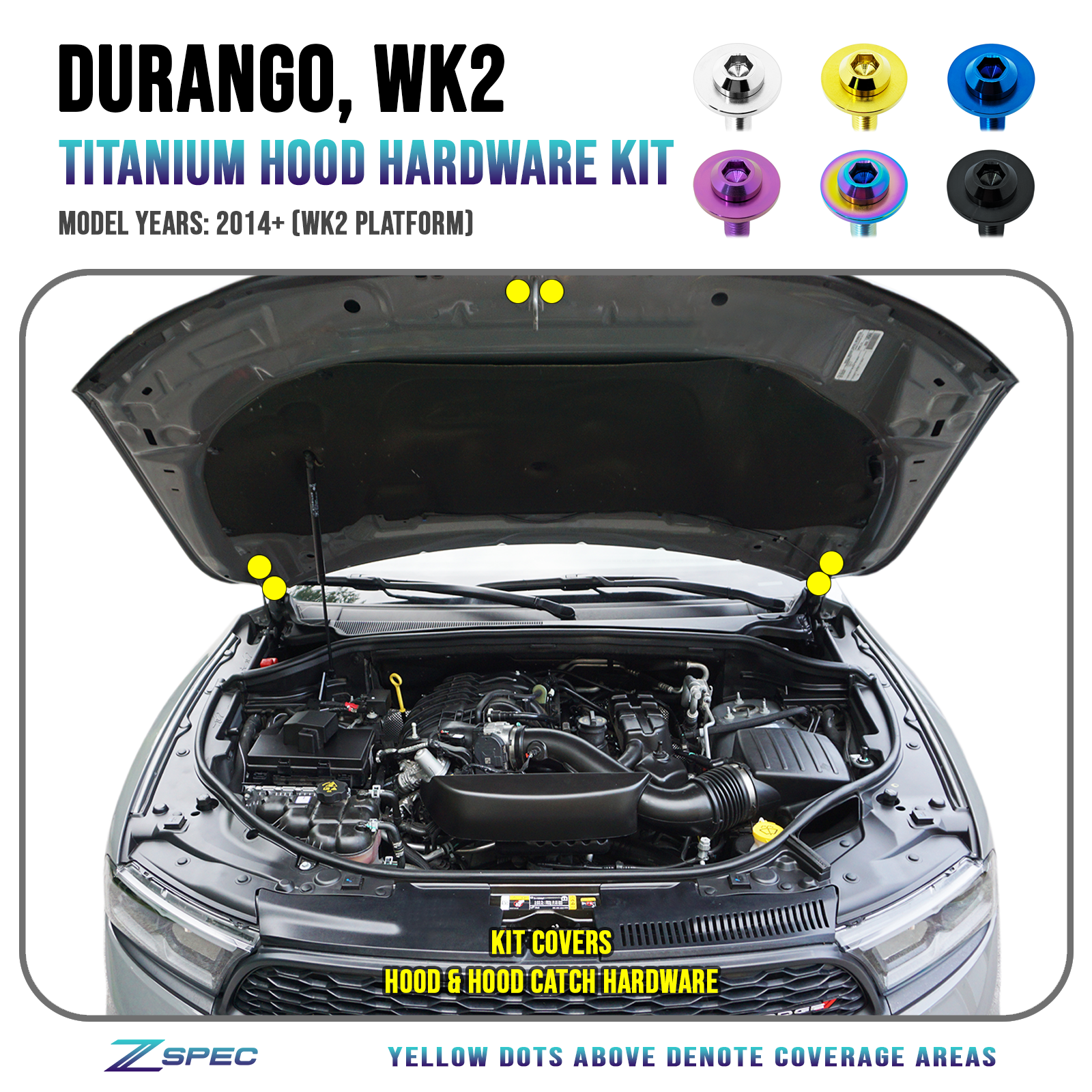 ZSPEC Stage-1 Fastener Kit for '14+ Dodge Durango WK2, Titanium - Dress Up Bolts Hardware Titanium GR5 Grade-5 - ZSPEC Design