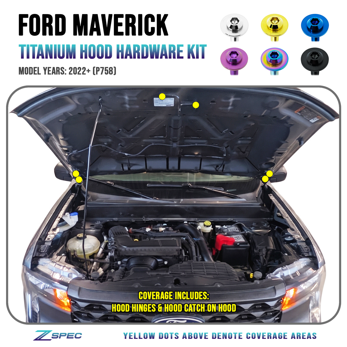 ＩＳＡ ZSPEC Hood Hardware Kit for 2022+ Ford Maverick P758, Titanium