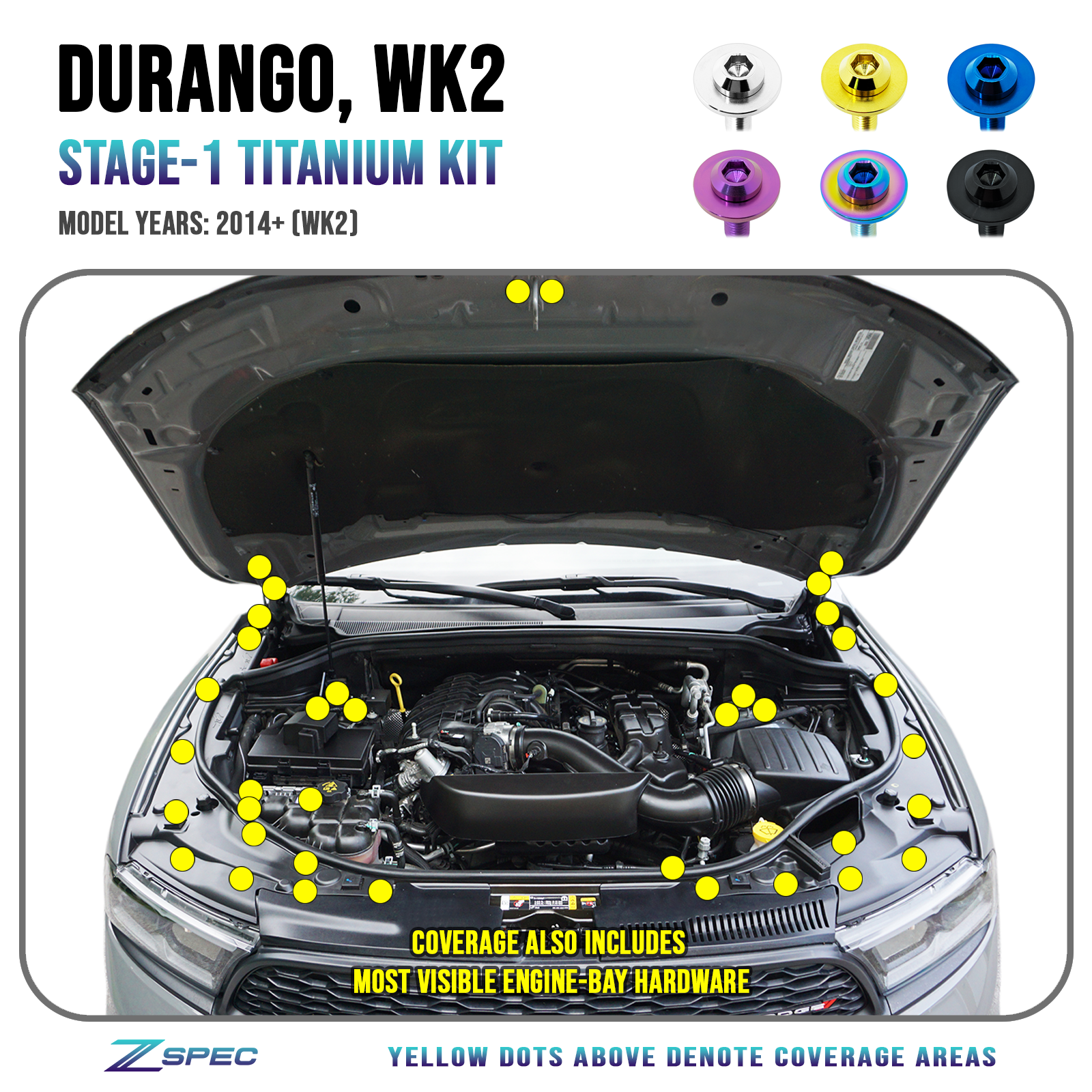 ZSPEC Stage-1 Fastener Kit for '14+ Dodge Durango WK2, Titanium