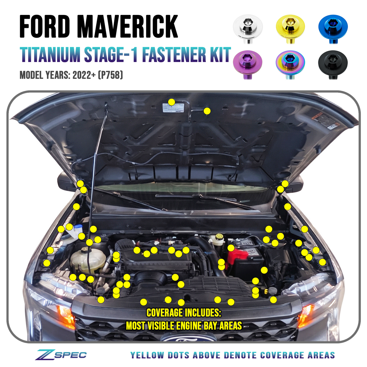 ZSPEC Stage-1 Fastener Kit for 2022+ Ford Maverick P758, Titanium