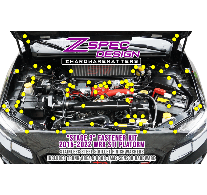 ZSPEC "Stage 3" Dress Up Bolts® Fastener Kit for '15-21 Subaru WRX & STI, Stainless & Billet - ZSPEC Design LLC - Hardware Fasteners - Fastener Kit, stage 3, sti, subaru wrx, Washer Color, wrx, wrx sti - zspecdesign.com