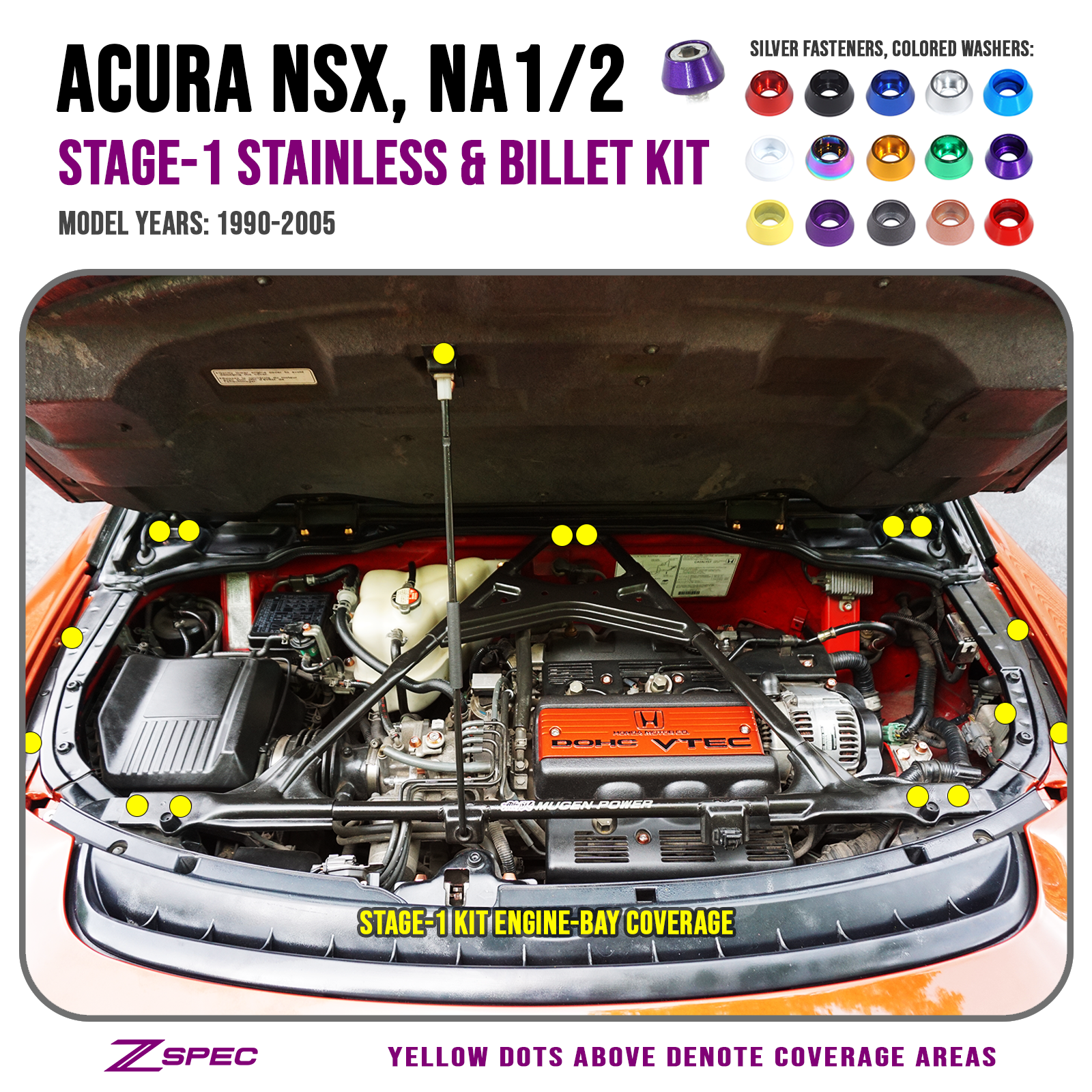 ZSPEC "Stage 1" Dress Up Bolts® Fastener Kit for '90-05 Acura NSX, Stainless & Billet - ZSPEC Design LLC - Hardware Fasteners - acura, Fastener Kit, nsx, stage 1 - zspecdesign.com