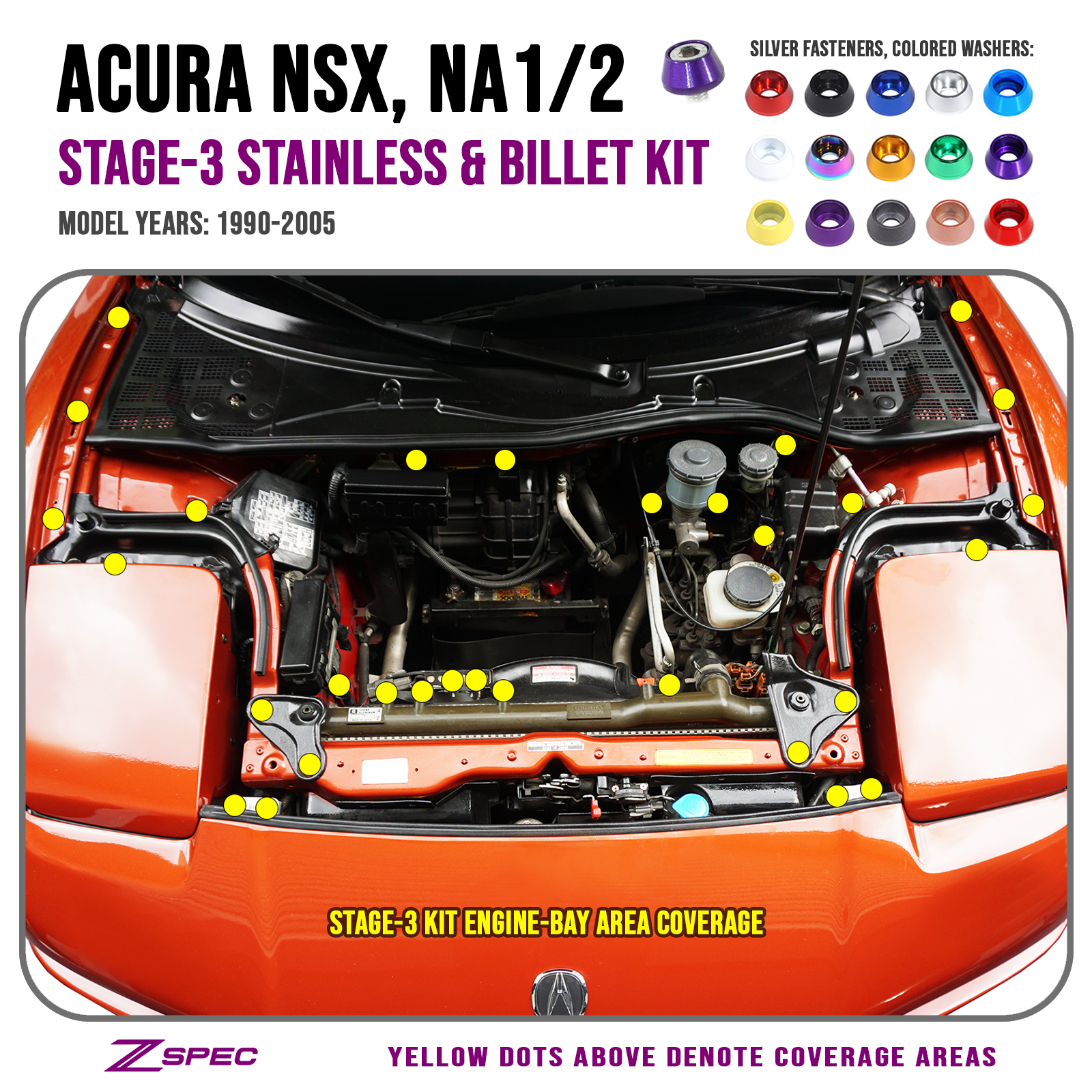 ZSPEC "Stage 1" Dress Up Bolts® Fastener Kit for '90-05 Acura NSX, Stainless & Billet - ZSPEC Design LLC - Hardware Fasteners - acura, Fastener Kit, nsx, stage 1 - zspecdesign.com