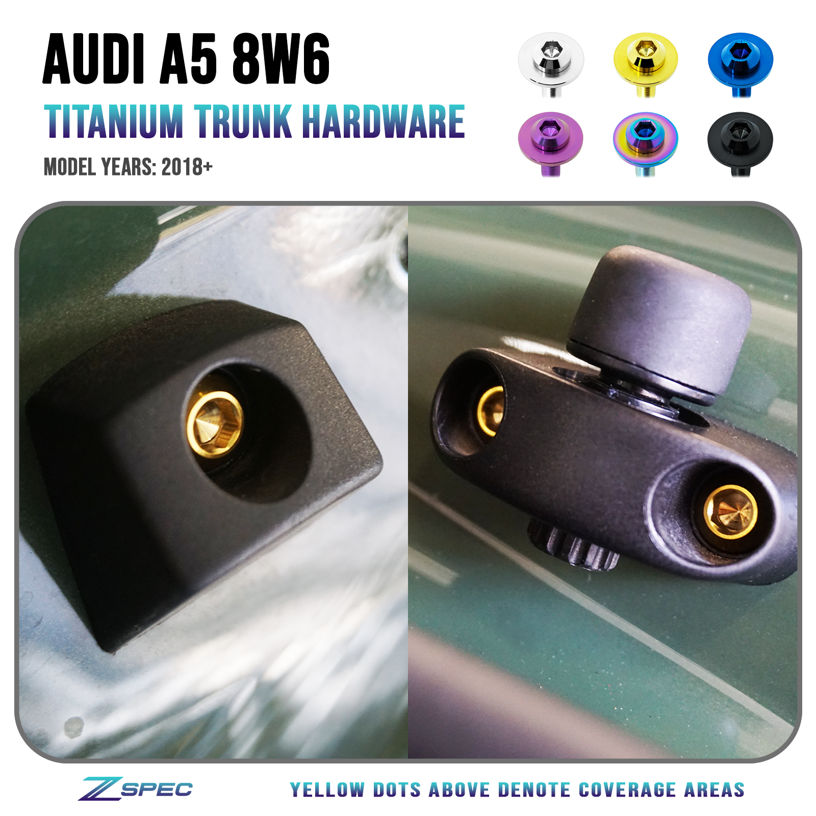 ZSPEC Dress Up Bolts® Trunk-Area Fastener Kit for '18-23+ Audi A5 8W6 2.0L, Titanium - ZSPEC Design LLC - Hardware Fasteners - 8w6, a5, a5 8w6, audi, Fastener Kit, stage 3 - zspecdesign.com