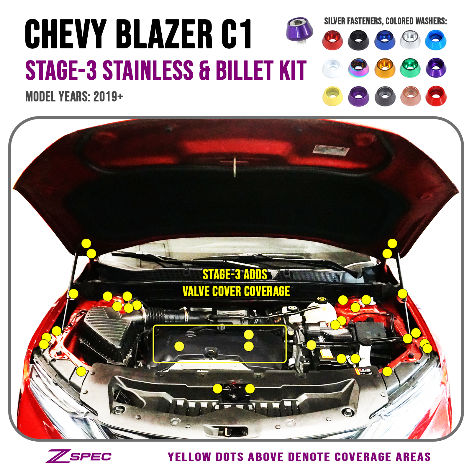ZSPEC "Stage 3" Dress Up Bolts® Fastener Kit for '19+ Chevy Blazer C1, Stainless & Billet - ZSPEC Design LLC - Hardware Fasteners - blazer, chevrolet, chevy, ecotek, Fastener Kit, stage 3 - zspecdesign.com