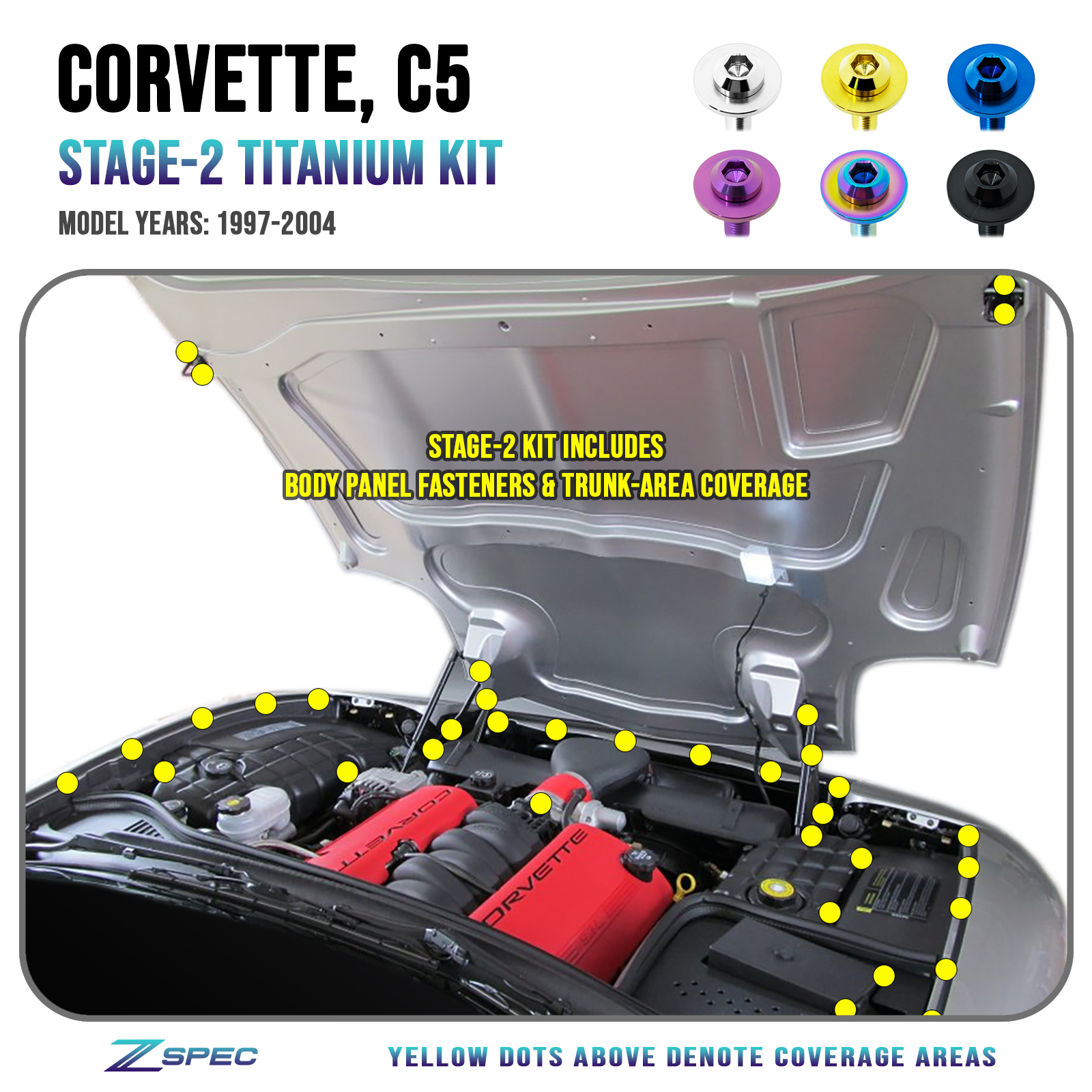 ZSPEC "Stage 2" Dress Up Bolts® Fastener Kit, '97-04 C5 Corvette 5.7L LS6, Titanium - ZSPEC Design LLC - Hardware Fasteners - corvette, Fastener Kit, LS6, stage 2 - zspecdesign.com