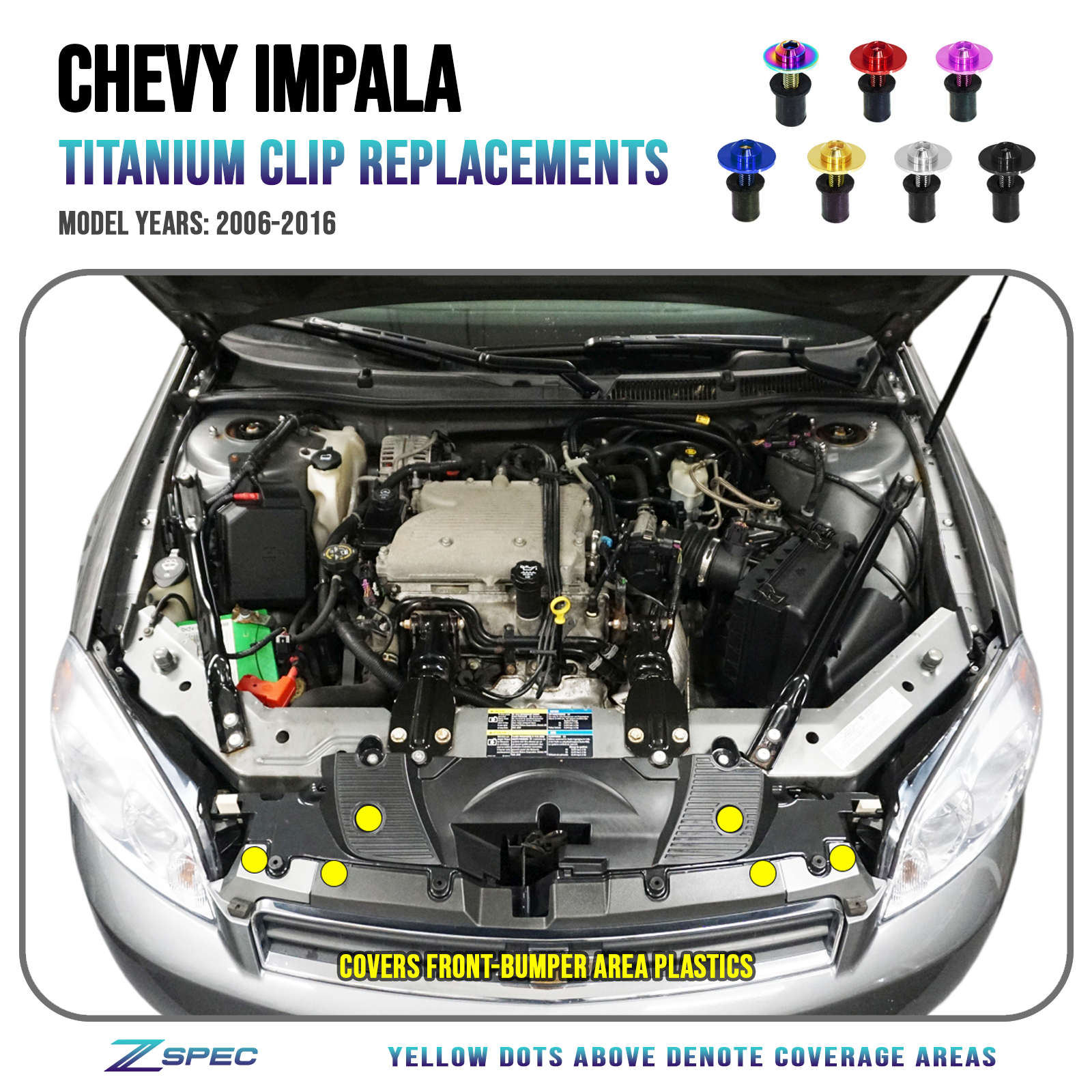 ZSPEC Plastic-Clips Replacement Fastener Kit for '06-16 Chevy Impala, Grade-5 Titanium - ZSPEC Design LLC - Hardware Fasteners - camaro, chevrolet, chevy, Fastener Kit, SS V8 - zspecdesign.com