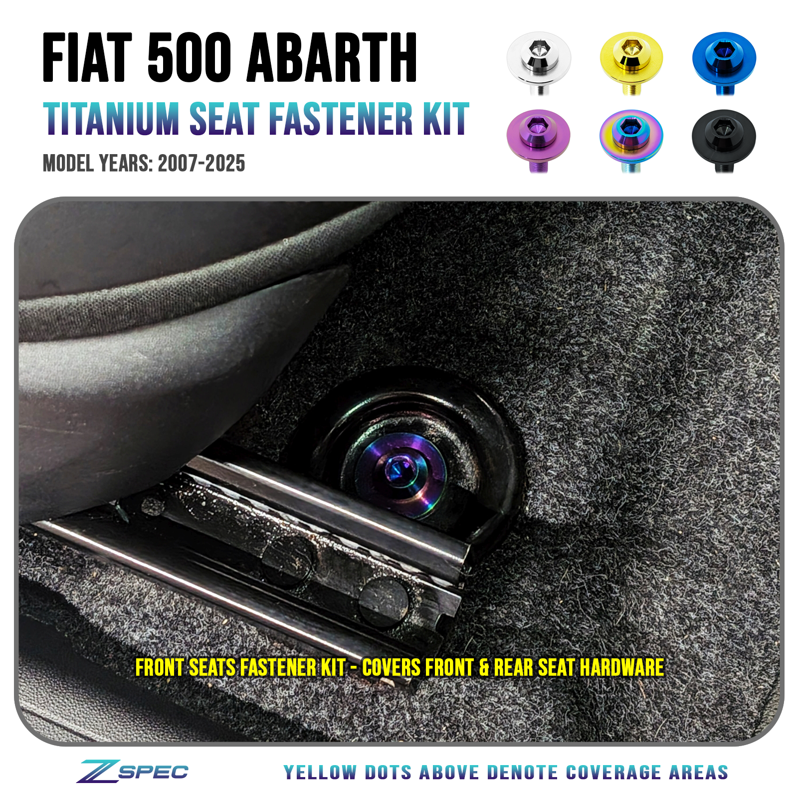 ZSPEC Seat Dress Up Bolts Fastener Hardware Kit for '07-25 Fiat 500 & Abarth Titanium Grade-5 - ZSPEC Design LLC