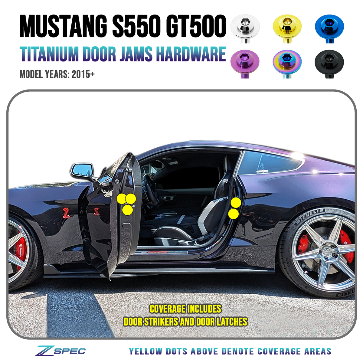ZSPEC Door-Jams Fastener Kit for '15-23 Ford Mustang S550, Titanium ZSPEC Door-Jams Fastener Kit for '15-23 Ford Mustang S550, Titanium