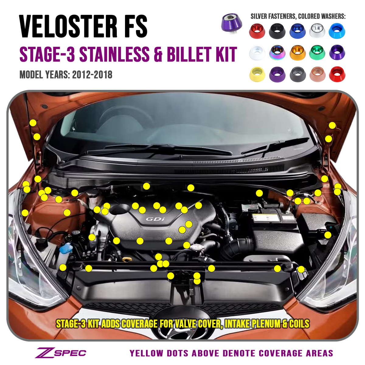 ZSPEC Stage-3 Dress Up Fastener Kit, Hyundai Veloster FS1, Stainless