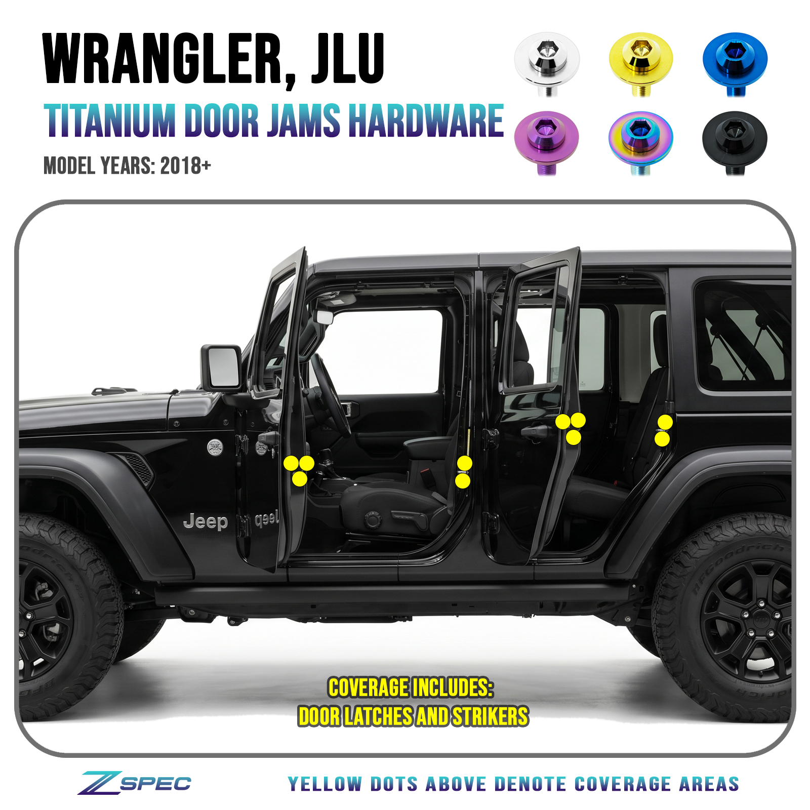 ZSPEC Door Jams Hardware Kit for 2018+ Jeep JL & JLU Wrangler, Titanium - ZSPEC Design LLC