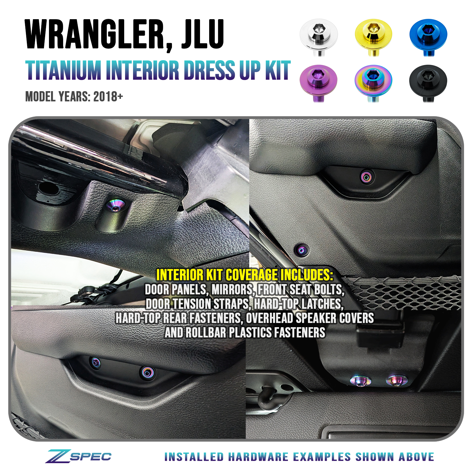 ZSPEC Interior Hardware Kit for 2018+ Jeep JLU Wrangler, Titanium