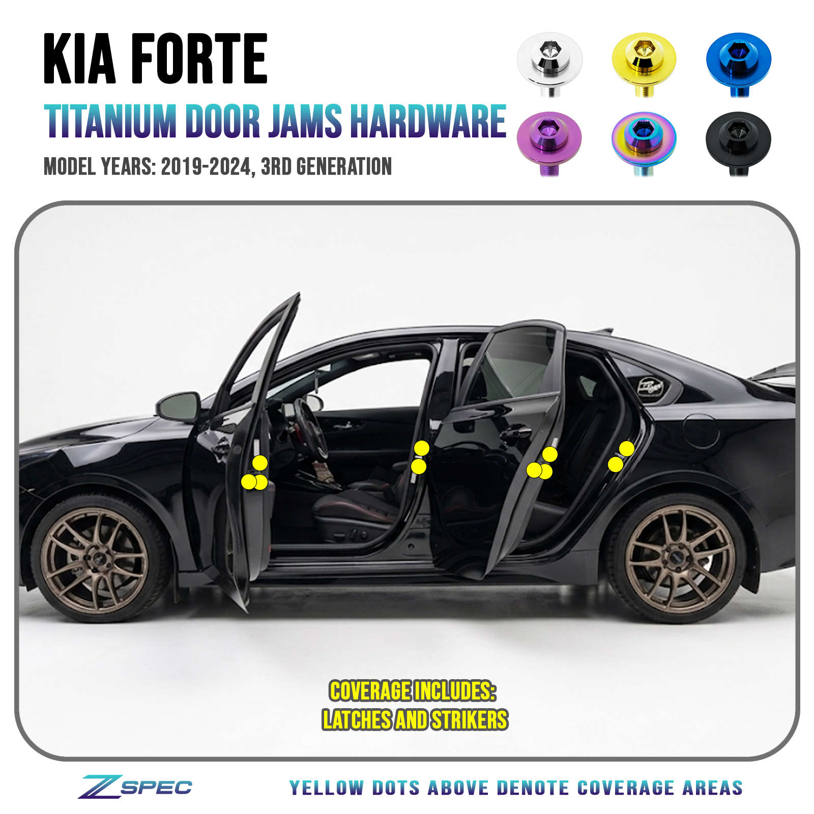 ZSPEC Titanium Door-Jams Fastener Kit for 2020-24 Kia Forte 1.6L