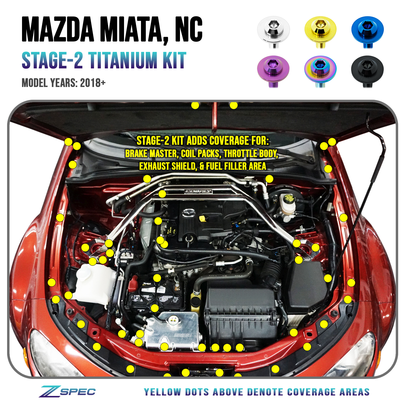 ZSPEC "Stage 2" Dress Up Bolts® Fastener Kit for '23+ Mitsubishi Mirage, Titanium - ZSPEC Design LLC - Hardware Fasteners - Fastener Kit, mirage, mitsubishi, stage 2, Washer Color - zspecdesign.com
