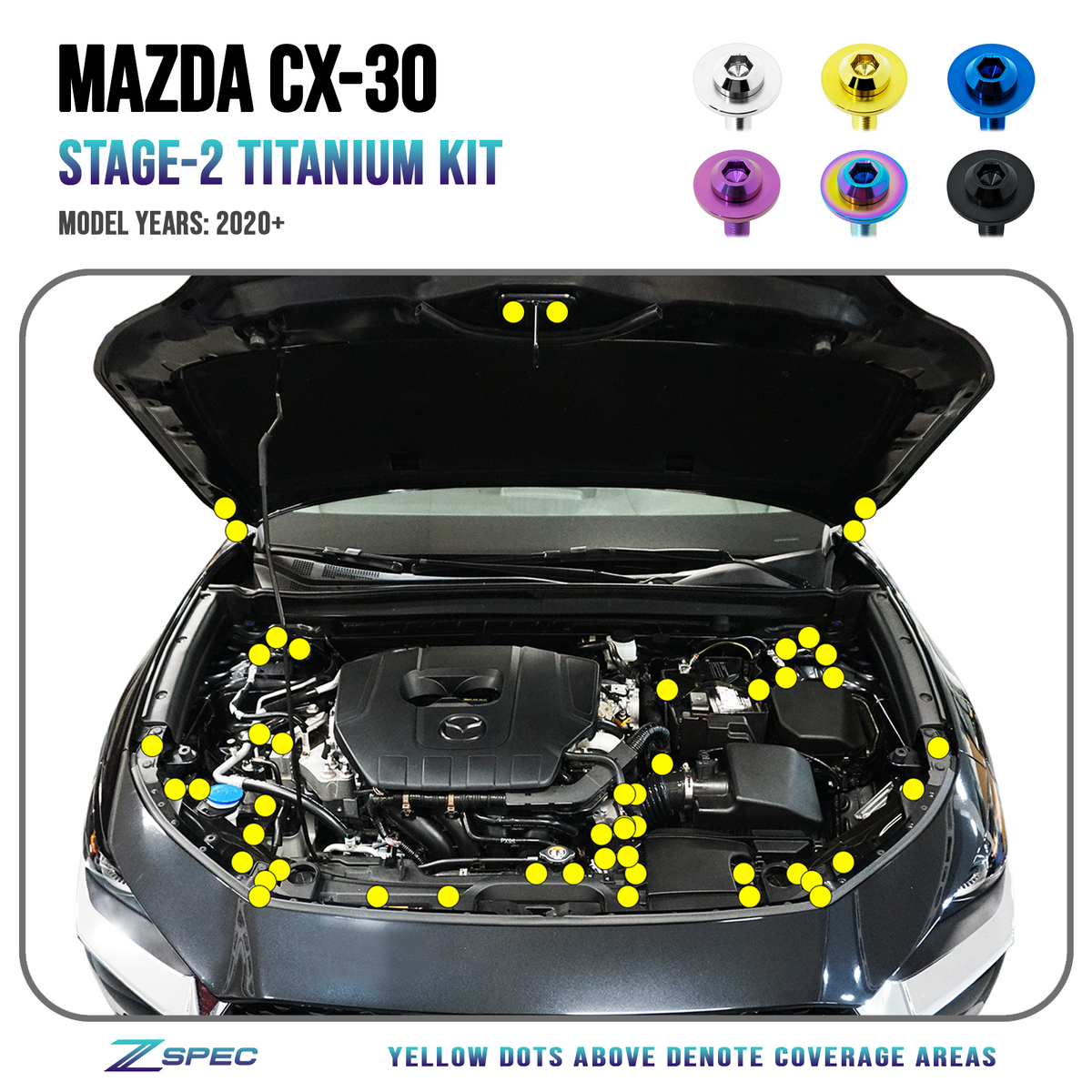ZSPEC Stage-2 Dress Up Fastener Kit, 20-24 Mazda CX-30, Titanium
