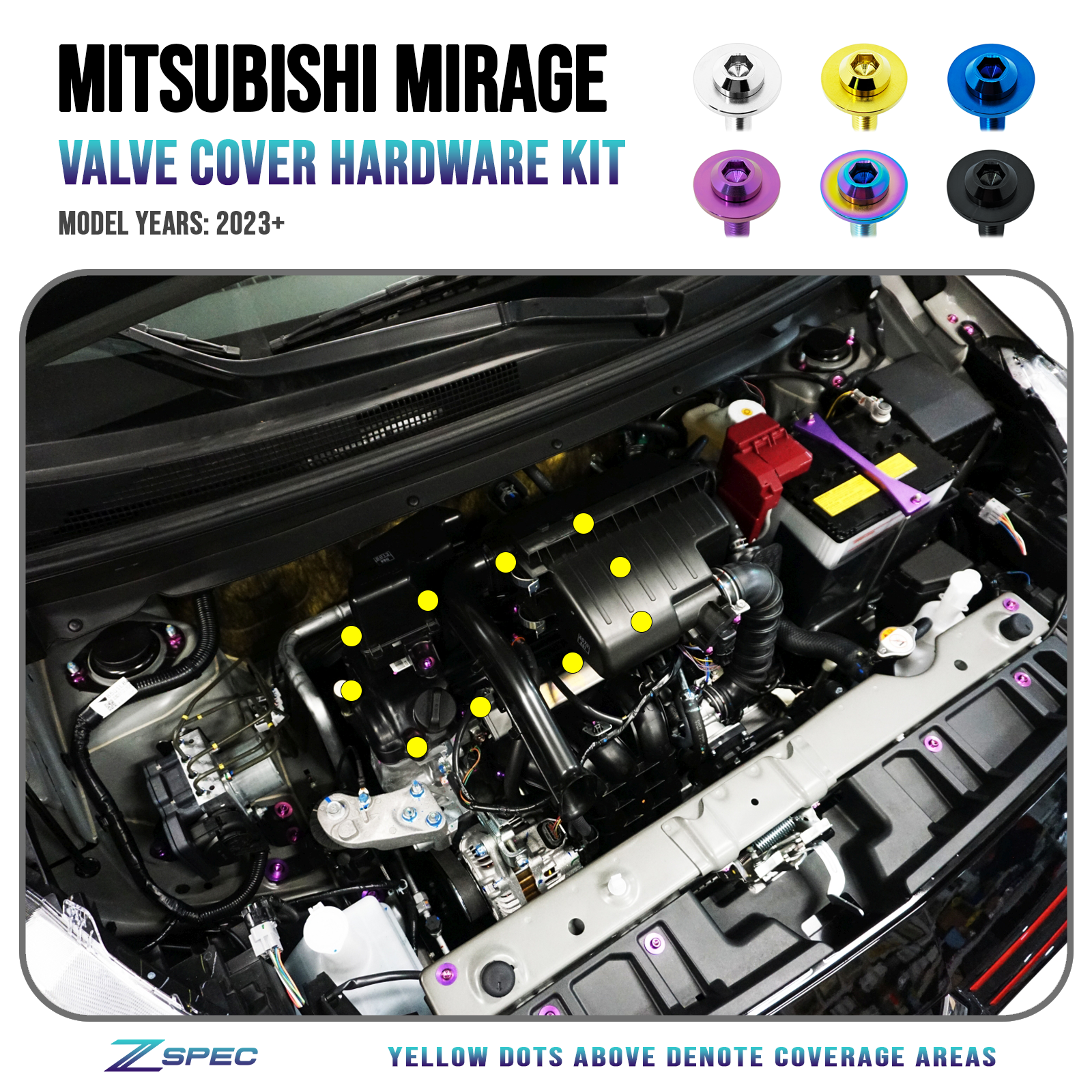 ZSPEC Titanium Valve Cover hardware Kit for the '23+ Mitsubishi Mirage platform