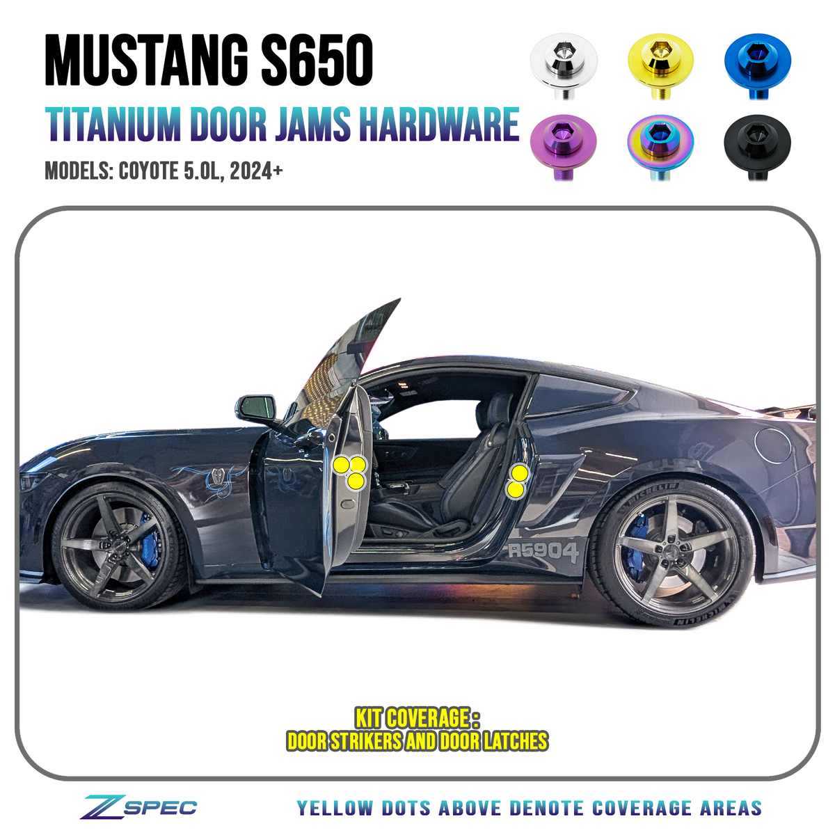 Mustang S650 Titanium Door Jams Area Hardware Kit - Strikers & Latches | ZSPEC Design