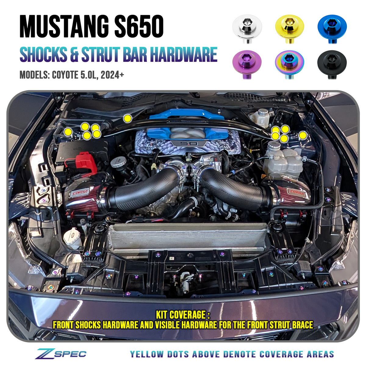 Mustang S650 Shocks and Strut Bar Brace Hardware Kit - Titanium | ZSPEC Design LLC