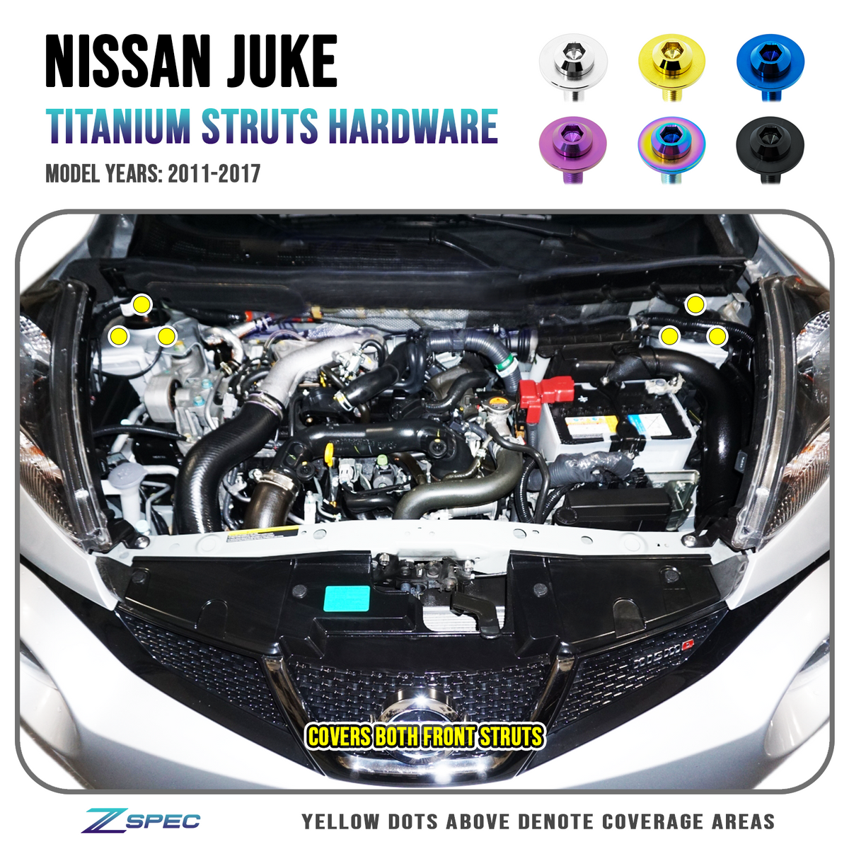 ZSPEC Front Struts Fastener Kit for Nissan Juke, Titanium Grade-5 ZSPEC Front Struts Fastener Kit for Nissan Juke, Titanium Grade-5