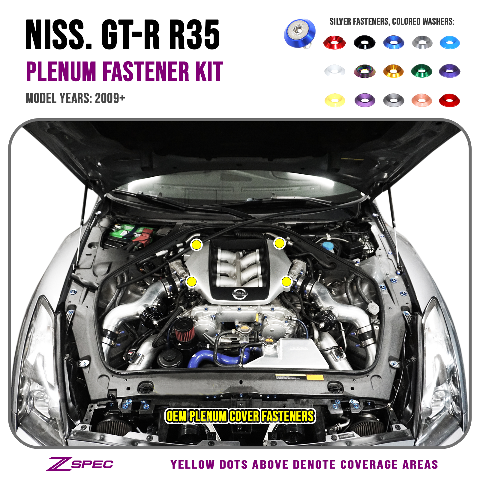 ZSPEC Plenum Cover Fasteners for Nissan Skyline GT-R/GTR R35, Stainless & Billet - ZSPEC Design LLC - Hardware Fasteners - GT-R, GTR, nissan, plenum, R35, skyline, stainless, Washer Color - zspecdesign.com