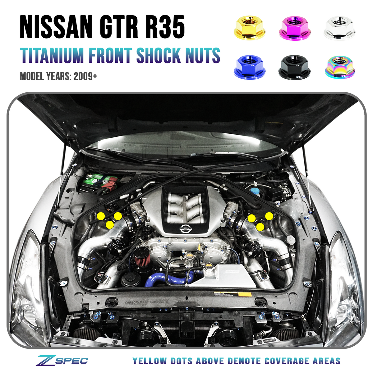 Front Shock Tower Nuts, Nissan Skyline GT-R/GTR R35 Titanium