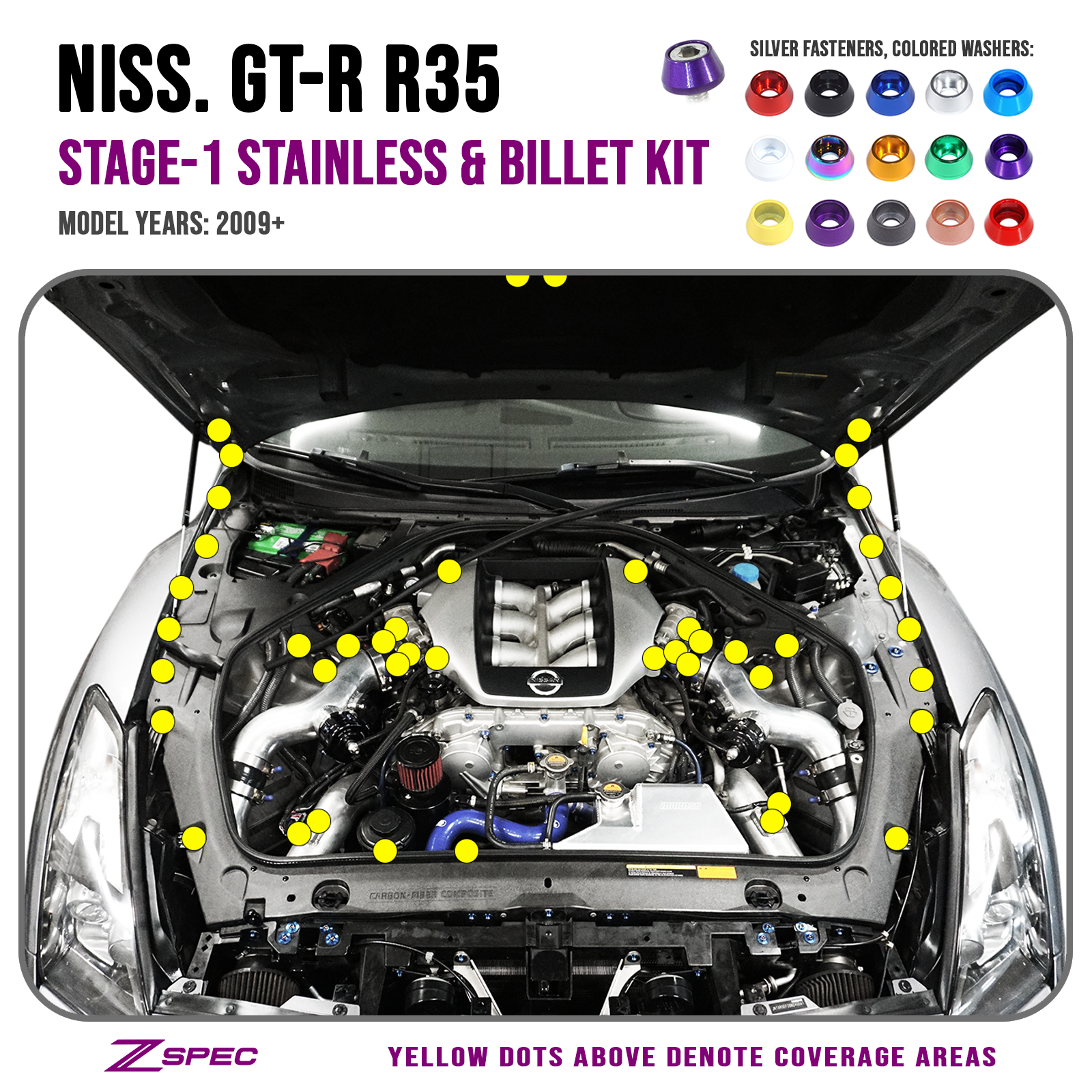 ZSPEC "Stage 1" Dress Up Bolts® Fastener Kit for '09-23 Nissan GTR (R35), Stainless & Billet - ZSPEC Design LLC - Hardware Fasteners - Fastener Kit, gt-r, gtr, nissan, stage 1 - zspecdesign.com