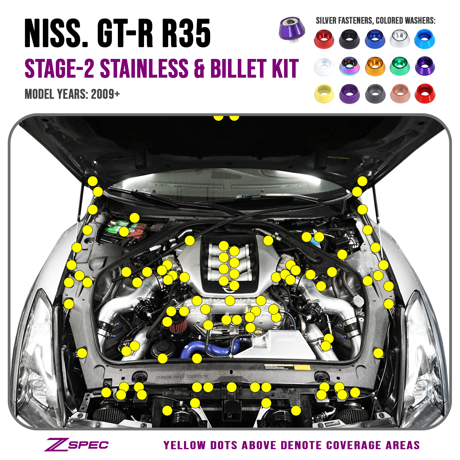 ZSPEC "Stage 2" Dress Up Bolts® Fastener Kit for '09-23 Nissan GTR (R35), Stainless & Billet - ZSPEC Design LLC - Hardware Fasteners - Fastener Kit, gt-r, gtr, stage 2 - zspecdesign.com
