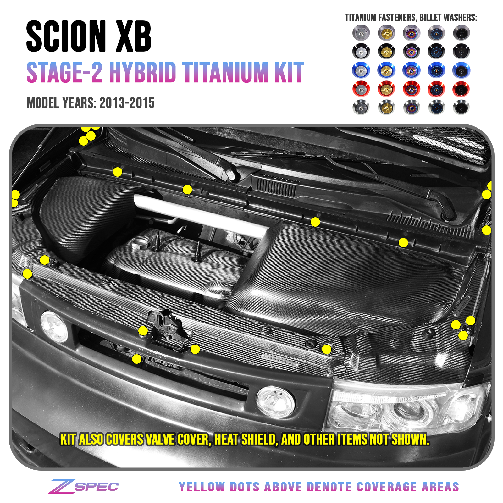 ZSPEC "Stage 3" Dress Up Bolts® Fastener Kit for '03-15 Scion xB, Titanium & Billet - ZSPEC Design LLC - Hardware Fasteners - Fastener Kit, scion, stage 3, Titanium, xb - zspecdesign.com
