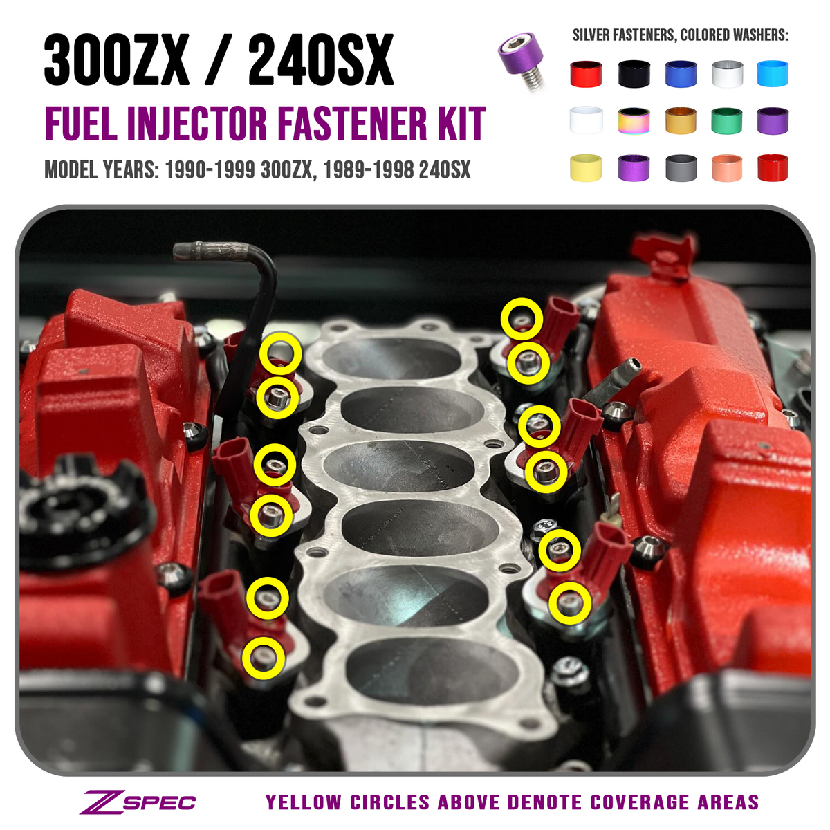 ‪ෆ‪.*・゜ ZSPEC Fuel Injector Dress Up Bolts™ Fastener Kit for Nissan Z32 300zx
