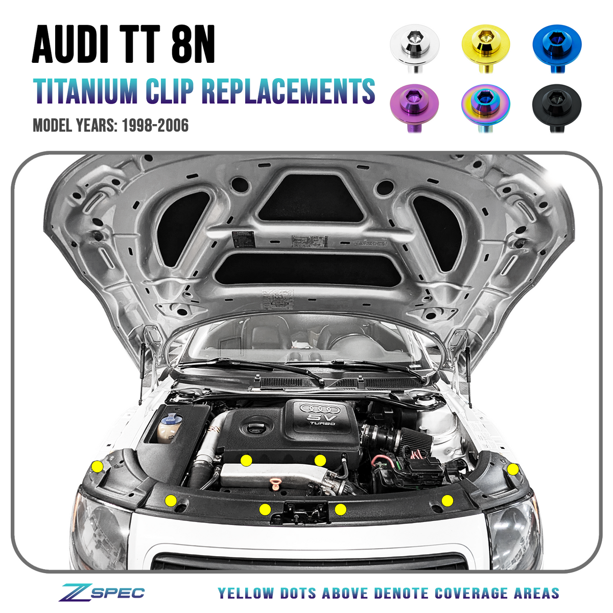 ZSPEC Titanium Clip Replacements Fastener Kit for Audi TT 1st-Gen 8N,