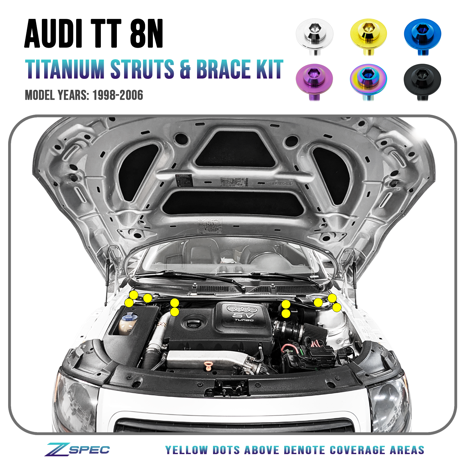 ZSPEC Struts & Strut-Brace Hardware Kit for the Audi TT 1st-Gen 8N, Titanium