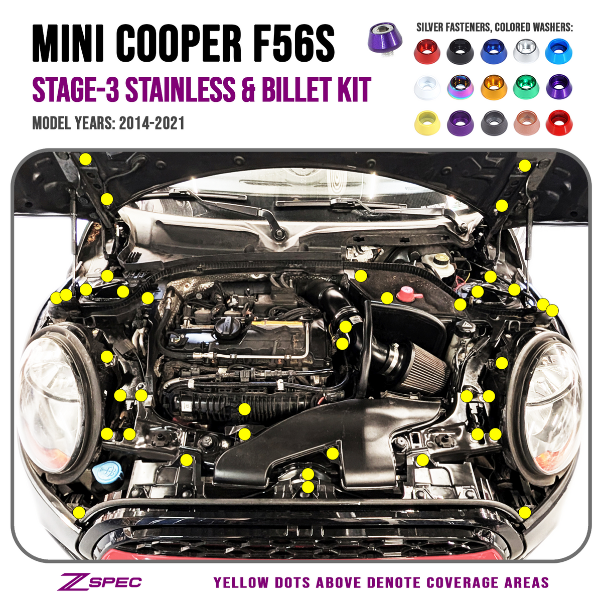 ZSPEC Stage-3 Fastener Kit for Mini Cooper S F56S, Stainless & Billet