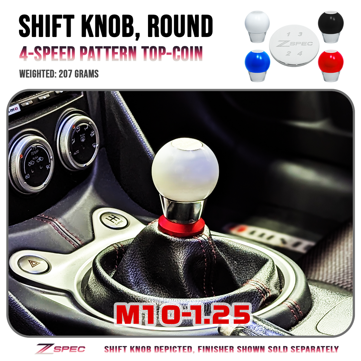 モルク6.25インチSlender What Special ZSPEC Shift Knob, M10-1.25, Delrin & Stainless,4-Speed 240z