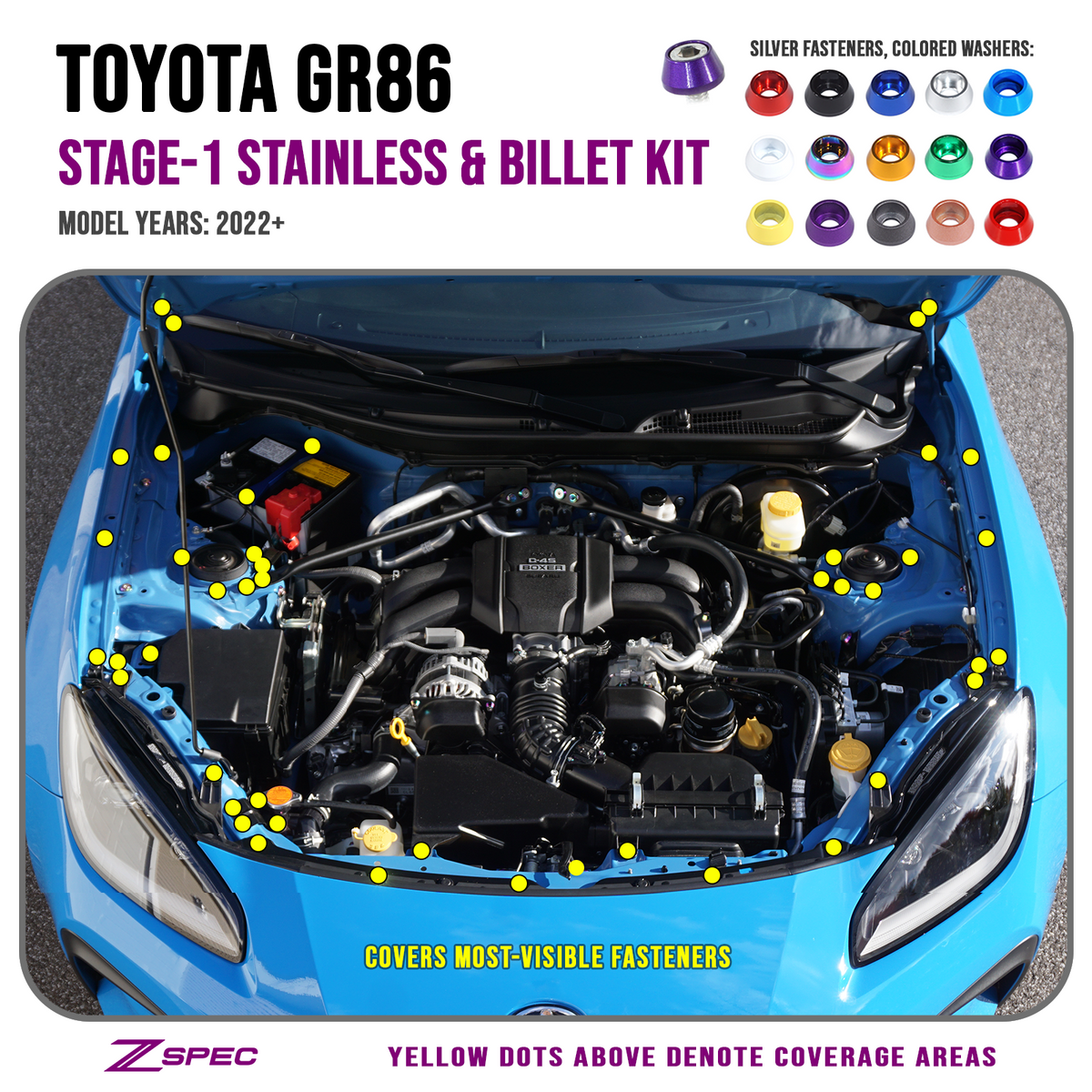 ZSPEC Stage 1 Dress Up Bolts® Fastener Kit,22+ Toyota GR86/Subaru BRZ