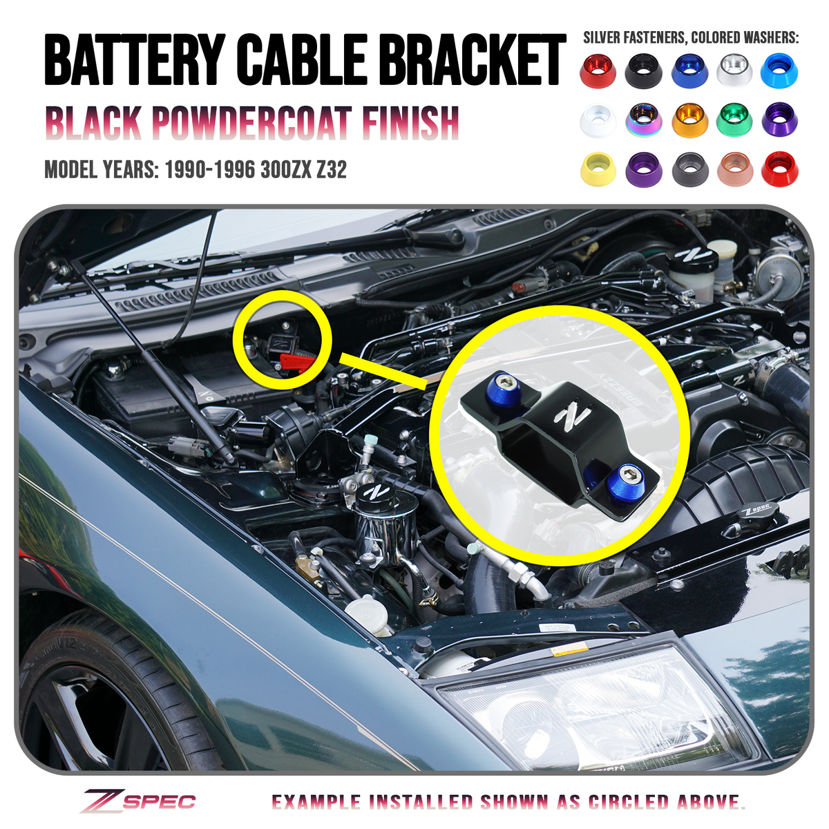 ZSPEC Battery Cable Bracket for '90-99 Nissan 300zx Z32, Black ZSPEC Battery Cable Bracket for '90-99 Nissan 300zx Z32, Black