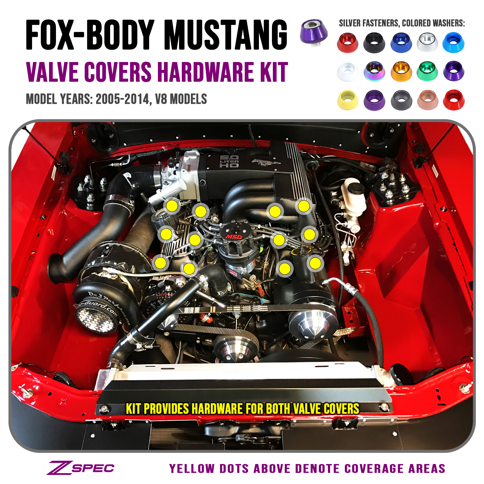 ZSPEC Valve Covers Fastener Kit for '87-93 Ford Mustang V8 Fox-Body, Stainless & Billet - ZSPEC Design LLC - Hardware Fasteners - Fastener Kit, ford, fox, mustang, v8 - zspecdesign.com