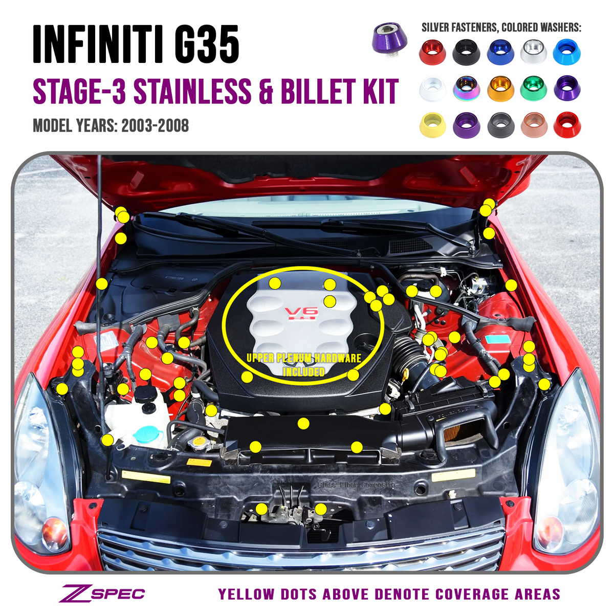 ZSPEC Stage-3 Fastener Kit for 03-08 Infiniti G35, Stainless & Billet