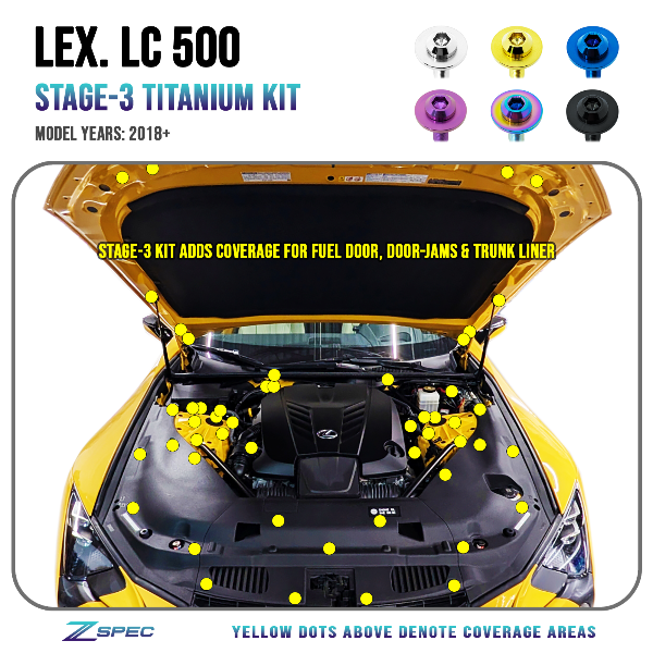 Lexus LC RC 500 Titanium & Stainless Dress Up Bolts / Hardware Fastener Kits & Accessories - ZSPEC Design