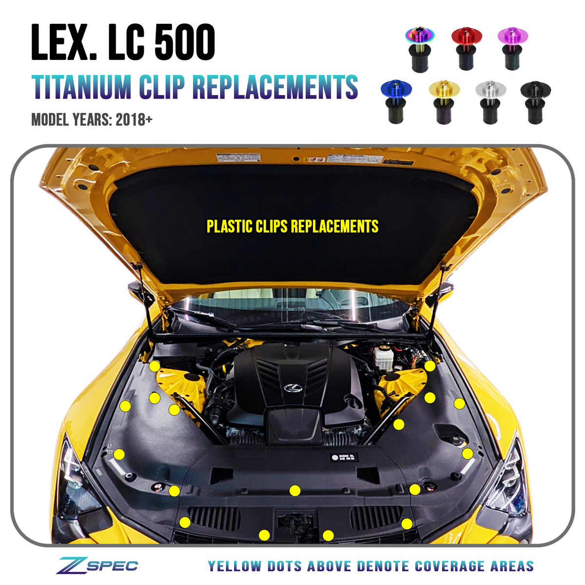 ZSPEC Plastic Clips Hardware Kit for Lexus LC 500, Titanium w/ Well Nu