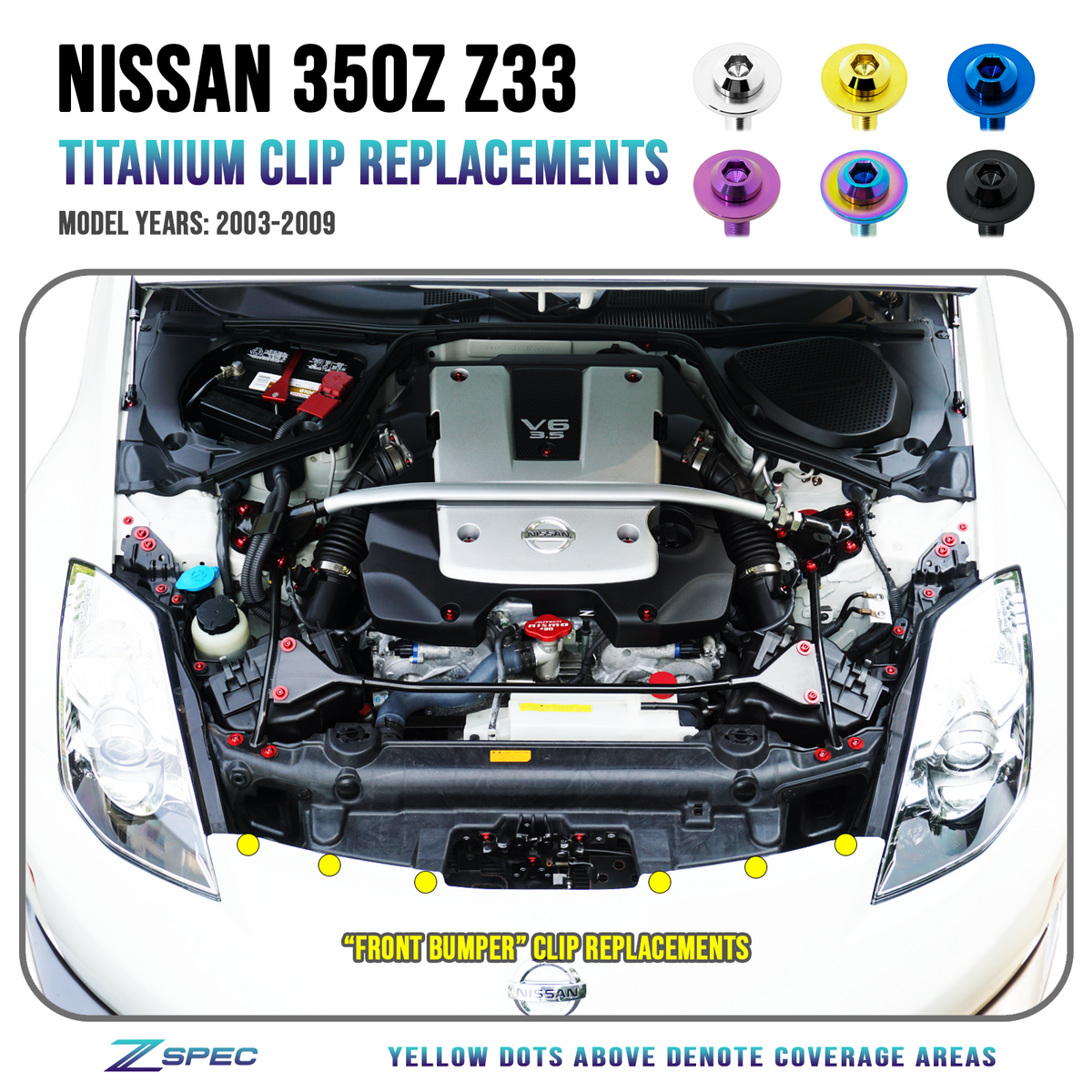 ヴェンデットパーツ ZSPEC Front-Bumper Only Clips Replacements, Nissan 350z Z33, Titanium