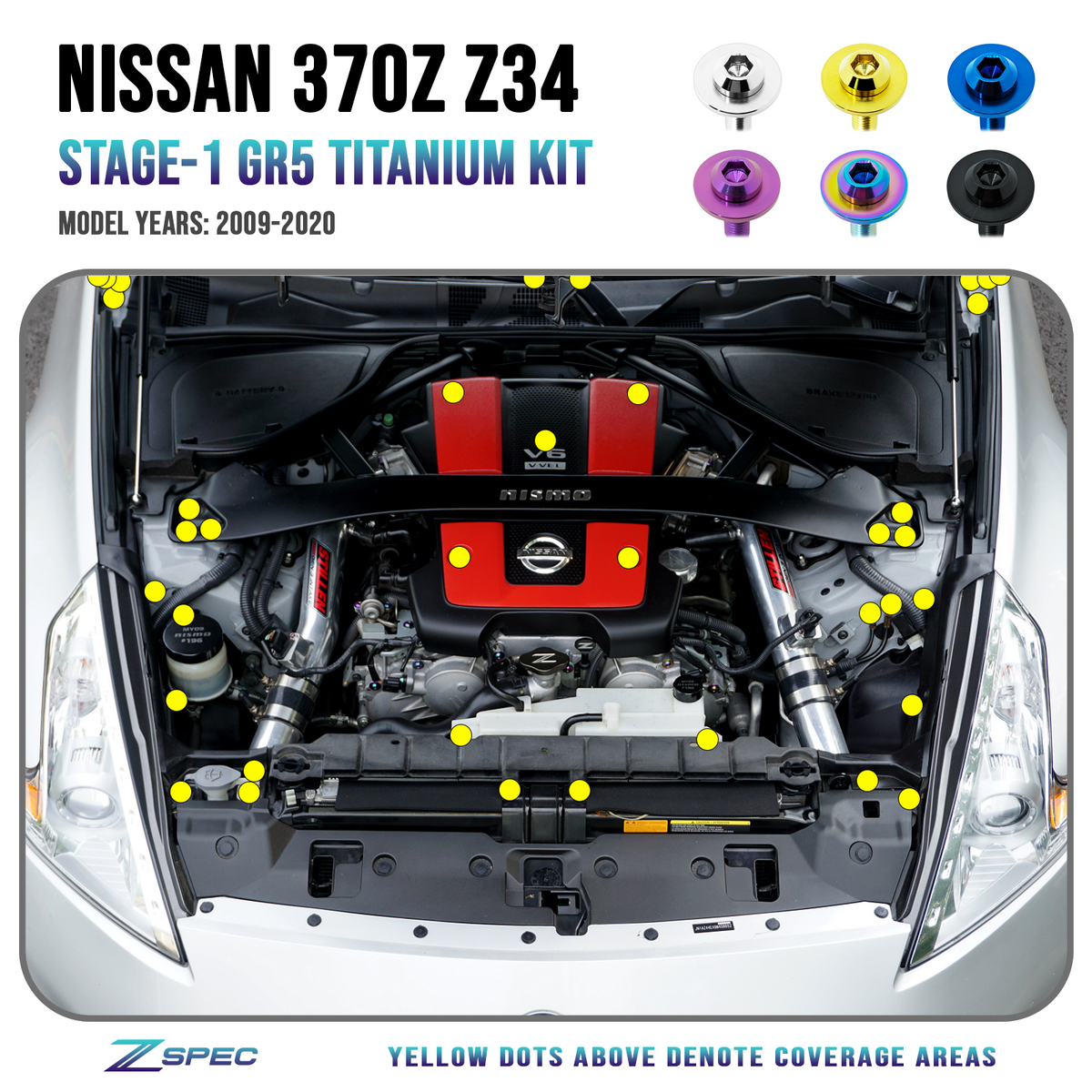 ZSPEC Stage-1 Dress Up Bolts® Hardware Kit, Nissan 370z Z34, Titanium